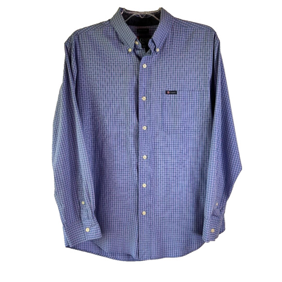 Chaps Easy Care Long Sleeve button up shirt Men's Size M Blue Checked - Picture 1 of 8